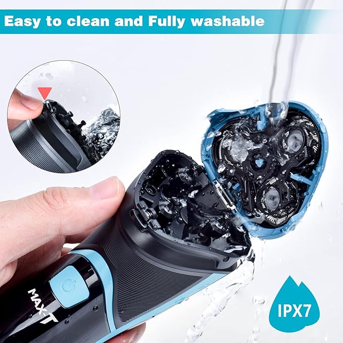 MAX-T Electric Shaver for Men Cordless Electric Razor with Travel Case Wet &amp Dry Use Men's Razor with Pop-Up Trimmer 3D Rechargeable IPX7 Waterproof Rotary Shaver