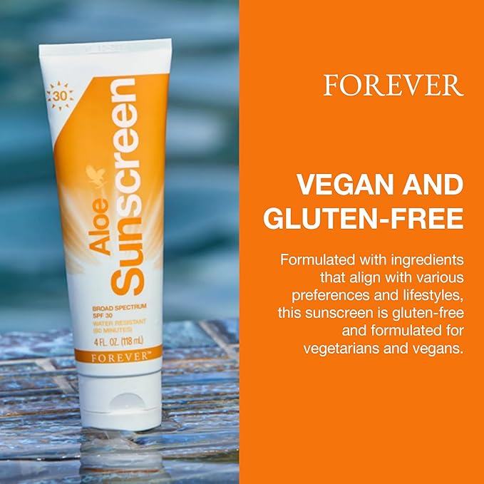 Forever Living - Aloe Sunscreen SPF 30 - with Aloe Vera Water-Resistant Broad Spectrum UVA and UVB Defense 4 fl oz