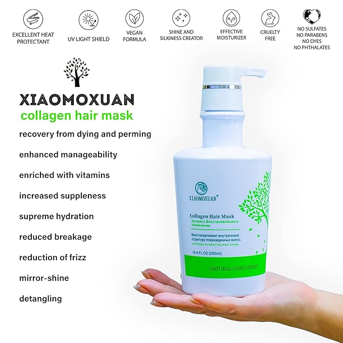 Xiaomoxuan Organic Plant-Based Collagen Hair Mask with Tea Tree Oil for Dry Damaged Frizzy Hair - Split End Repair Treatment Hydrating &amp Strengthening