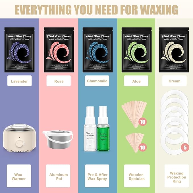 Waxing Kit - Wax Warmer for Hair Removal Hard Wax Kit with 14oz 5 Bags Hard Wax Beans for Full Body Legs Face Eyebrows Bikini Brazilian Waxing Kit for Women Men