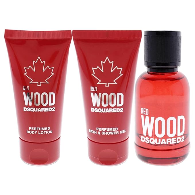 Dsquared2 Red Wood Women 1.7oz EDT Spray 1.7oz Body Lotion 1.7oz Bath and Shower Gel 3 Pc Gift Set
