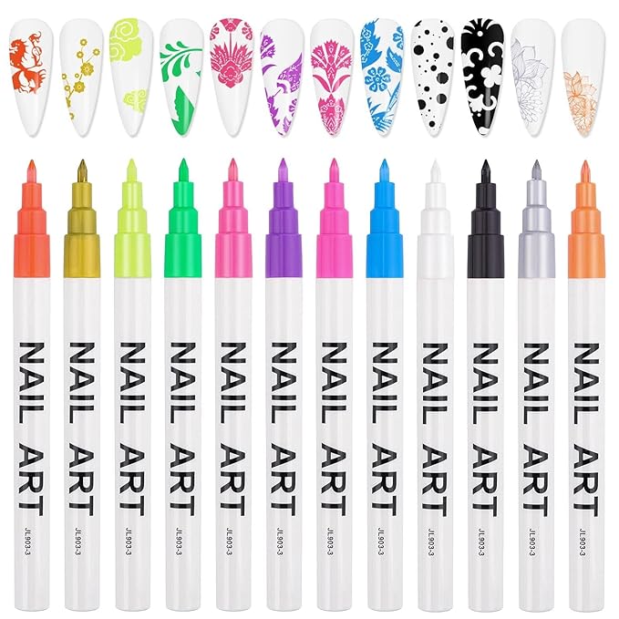 12 Color 3D Nail Art Pens Set Kalolary Nail Point Graffiti Dotting Pen Drawing Painting Liner Brush for DIY Nail Art Beauty Adorn Manicure Tools