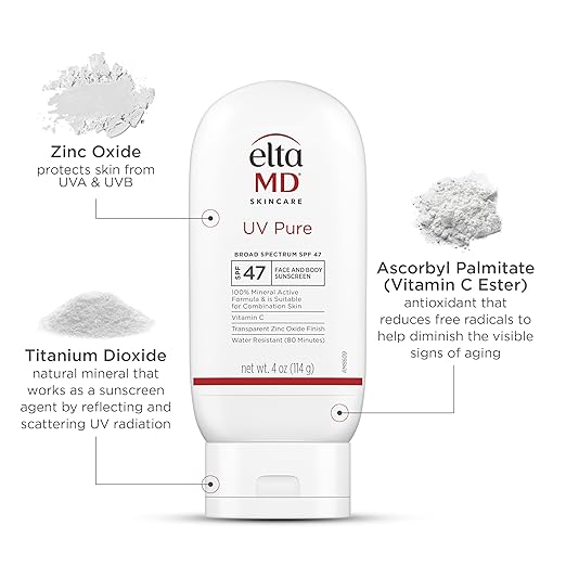 EltaMD UV Pure Face and Body Sunscreen SPF 47 Mineral Sunscreen for Kids and Adults Water Resistant Up to 80 Minutes Oil Free Zinc Oxide Formula