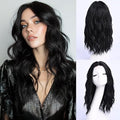 Medium Length Black Wavy Wigs for Women 18 Inch Middle Part Wavy 1B Wig Natural Looking Synthetic Heat Resistant Fiber Wig for Daily Party Halloween (18 inch)