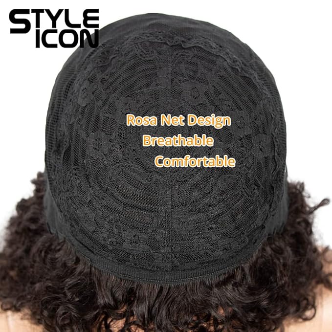 Style Icon Human Hair Afro Wigs Short Curly Wigs for Black Women Wig With Bangs (14 Inches NATURAL)