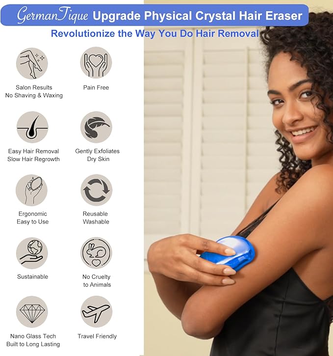Crystal Hair EraserNatural Crystal Hair RemoverReusable Painless Nano Glass Hair Removal Device Without ShaverGentle Crystal Epilator and Exfoliator for Soft Silky Skin(Royal Blue)