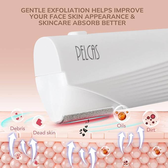 PELCAS Electric Dermaplaning Tool for Face with LED Light Mini Facial Dermaplaning Razor Kit Painless 3 Speeds Facial Peach Fuzz &amp Hair Removal at Home for Women with 6 Blades Off White