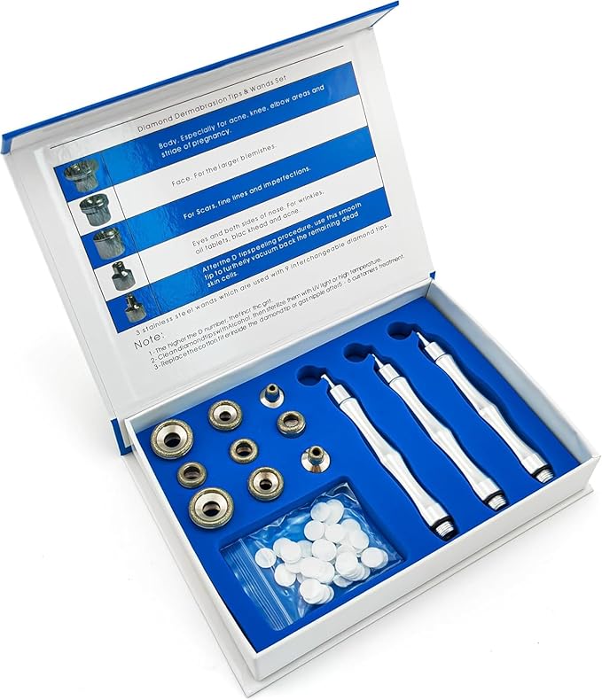 Elitzia 9 Tips 3 Wands Quality Diamond Dermabrasion Replacements Remove Wrinkles Blackheads Fine Lines ETL06C (Stainless Steel)
