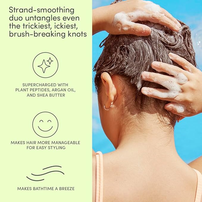 Evereden Happy Hair Duo for Kids: Vegan Shampoo and Conditioner Set with Detangler Brush - Strengthens &amp Smooths All Hair Types