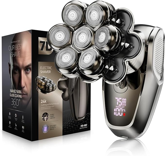 7D Head Shavers for Bald Men SHPAVVER Detachable Head Shaver LED Display Dry Wet Bald Head Razor IPX7 Waterproof Head Shavers with Type-C Charge