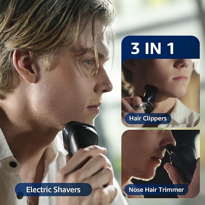 Cordless Electric Razor for Men: 3-in-1 Shaver for Beard/Nose/Sideburns - IPX7 Waterproof Travel Kit