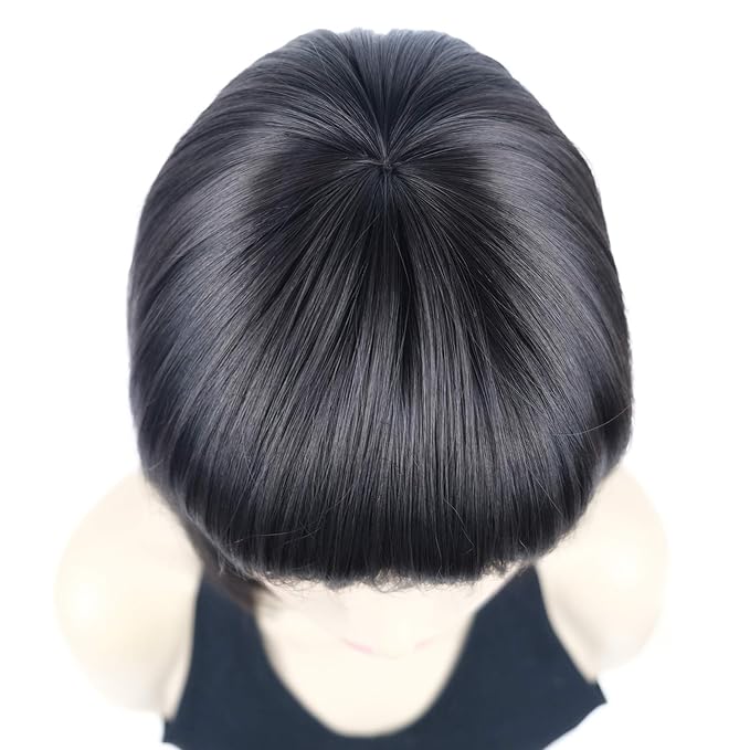 Lydell 8 Straight Short Bob Hair Flat Bangs Cute Central Dot Skin Top Heat Resistant Synthetic Wigs (4 Dark Brown)
