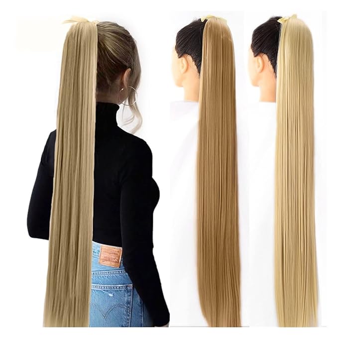 Hair Accessories 1 Pack Long Straight Drawstring Hair Clip Ponytail Extension Synthetic Wig Hair Extensions Bun for Everyday Party Use Hair Pieces For Women(0375CM)