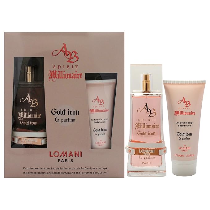 Lomani AB Spirit Millionaire Le Parfum Gold Icon for Women - 2 Pc Gift Set 3.3oz EDP Spray 3.3oz Body Lotion