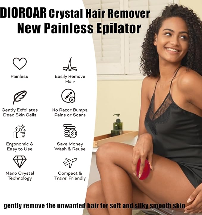 Crystal Hair EraserUpgrade Crystal Hair RemoverPhysical Nano Glass Hair Removal DevicePainless Epilator and Exfoliator Without Shaver for Quick Soft Silky Skin(Red)
