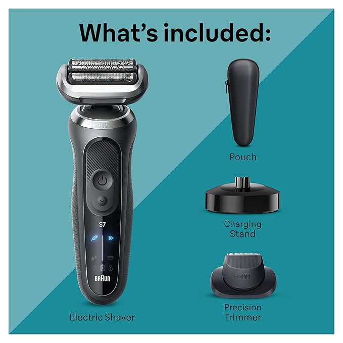Braun Electric Shaver for Men Series 7 7127cs Wet &amp Dry Shave Turbo &amp Gentle Shaving Modes Waterproof Foil Shaver Engineered in Germany with Beard Trimmer Charging Stand Space Grey