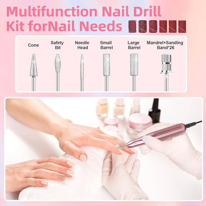 Major Dijit Acrylic Nail Kit with Drill - Starter Set with White Pink Clear Acrylic Powder 6 Gel Polishes UV LED Lamp Nail Decorations and Tools for Home Manicure