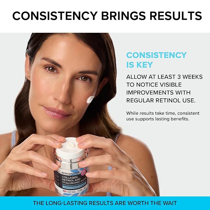 SimplyVital Collagen Retinol &amp Hyaluronic Acid Cream - Anti-Aging Retinol Cream for Face Neck &amp D?collet? - Made in USA - Daily Moisturizer Face Cream - 3.38 fl oz