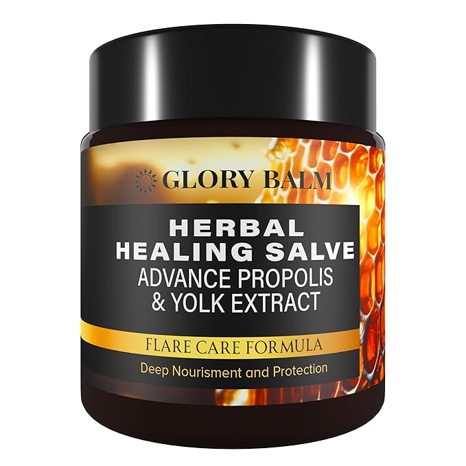 Herbal Healing Salve | Skin Flare Care Relief Formula | Propolis &amp Egg Yolk Extract | Mango Butter Grapeseed Oil Beeswax | Unscented 4oz