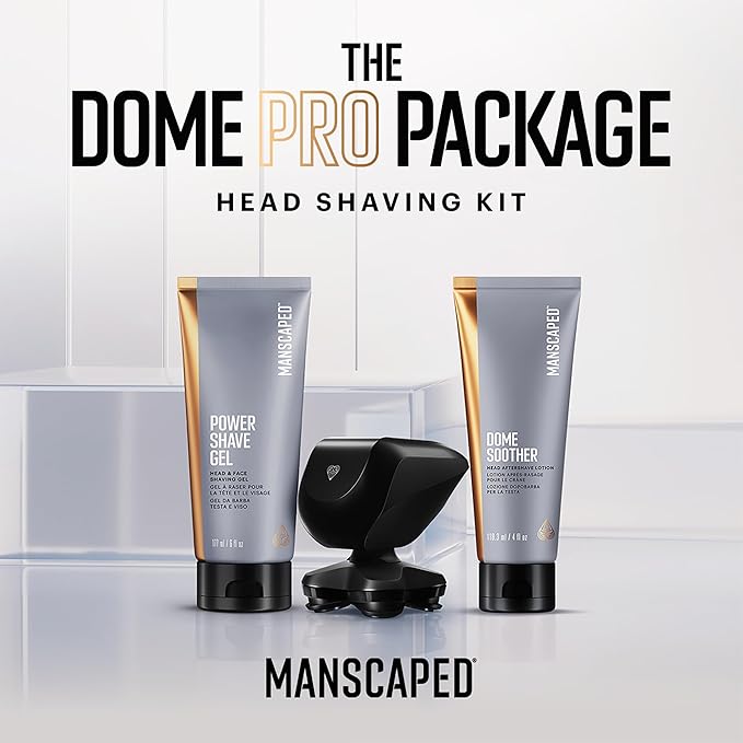 MANSCAPED® The Dome Shaver??PRO Package - Head Shaver for Bald Men Five Rotary Blade Design with SkinSafe® &amp FlexAdjust Technology Head &amp Face Power Shave Gel Dome Soother Aftershave Lotion
