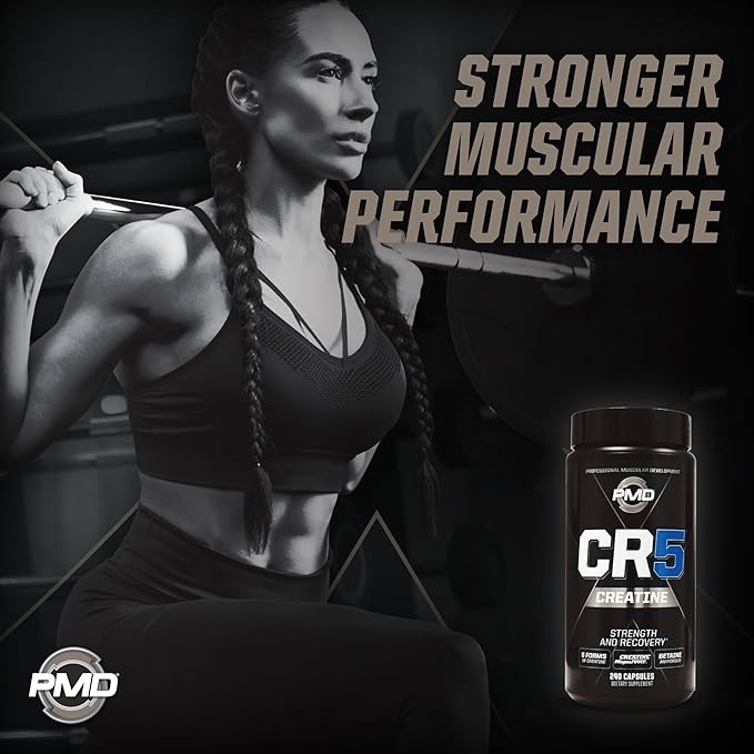 PMD Sports CR5 Professional Creatine Complex - Improved Recovery Reduce Soreness Lean Muscle Mass Gainer - Power 5 Creatine Blend for Strength Endurance and Recovery (240 Creatine Capsules)