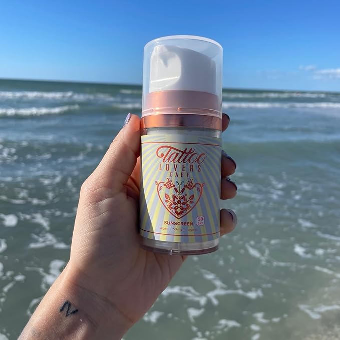 Tattoo Lovers Care Tattoo SPF 50 Sunscreen Mineral Based Deeply Moisturizes &amp Protects Ink Against Fading Tattoo Fade Protection and Moisturizer Vegan Organic 1.7oz