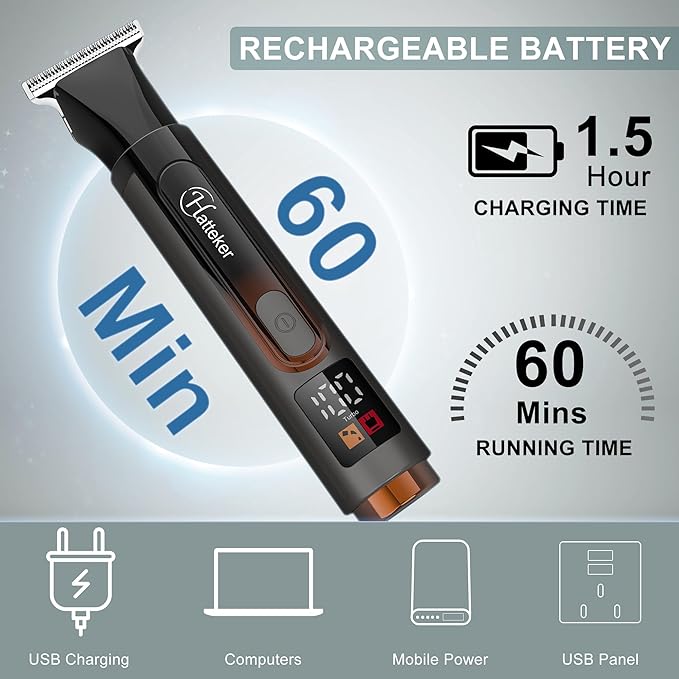 Hatteker Upgraded Mens Electric Back Shaver Body Grooming kit Body Trimmer FacialArmChin Beard Trimmer Cordless Hair Clipper with Adjustable Extension Handel Waterproof LED Display