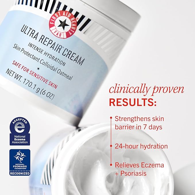 First Aid Beauty - Ultra Repair Cream Intense Hydration Whipped Colloidal Oatmeal Clinically Proven to Strengthen Skin Barrier in 7 Days + Helps Relieve Eczema Luxury Moisturizer (6oz 2ct)