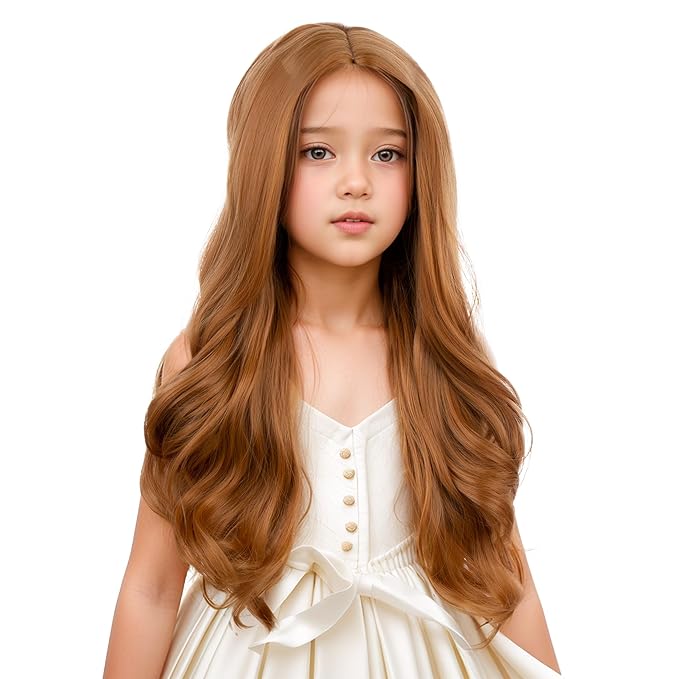 Girls Strawberry Blonde Wig Kids Long Blonde Wavy Curly Wig Child Middle Part Wigs Heat Resistant Synthetic Wigs with Cap