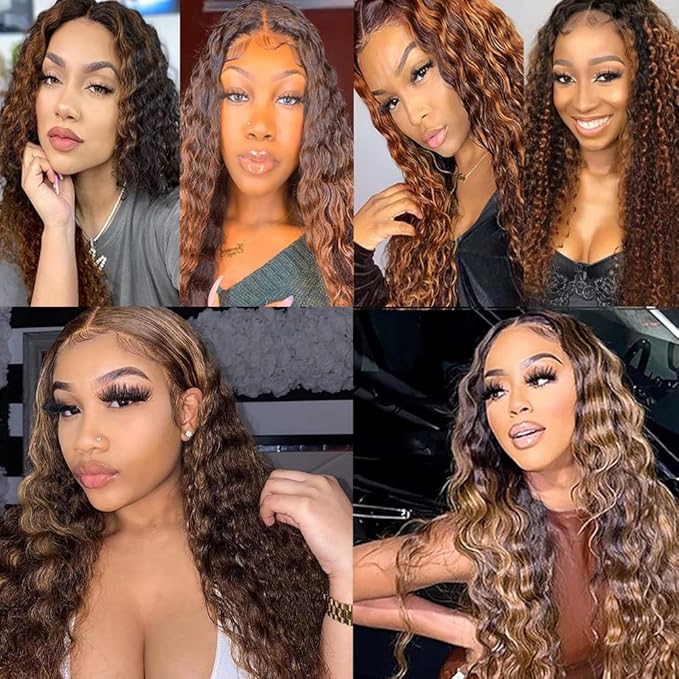 P430 Highlight Brown Bundles Human Hair Dark Brown Deep Wave 3 Bundles 26 26 26 Inch Unprocessed Brazilian Virgin Remy Hair Chocolate Brown Human Hair Extensions