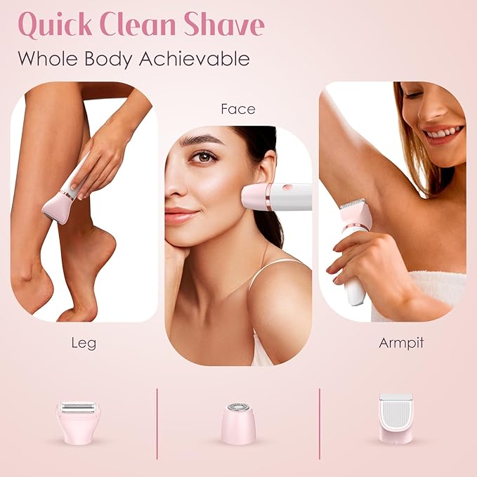Bikini Trimmer for Women - 3 in 1Electric Razors for Silk Skin Cordless Pubic Hair Trimmer Replaceable Lady Shavers Kit Bikini Shaver for Legs Body Hair IPX7 Waterproof White