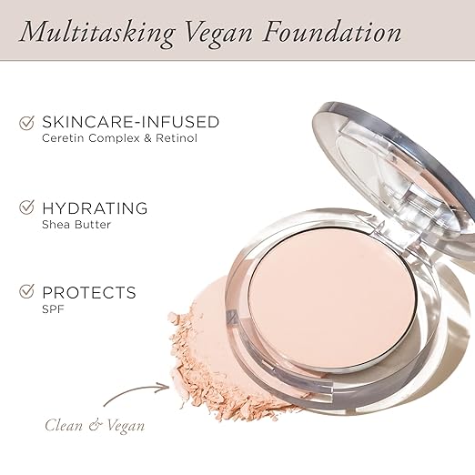P?R MINERALS 4-in-1 Pressed Mineral Makeup Powder Foundation with SPF 15 - Concealer &amp Finishing Compact Pressed Powder for Face - Buildable Medium to Full Coverage Foundation Powder