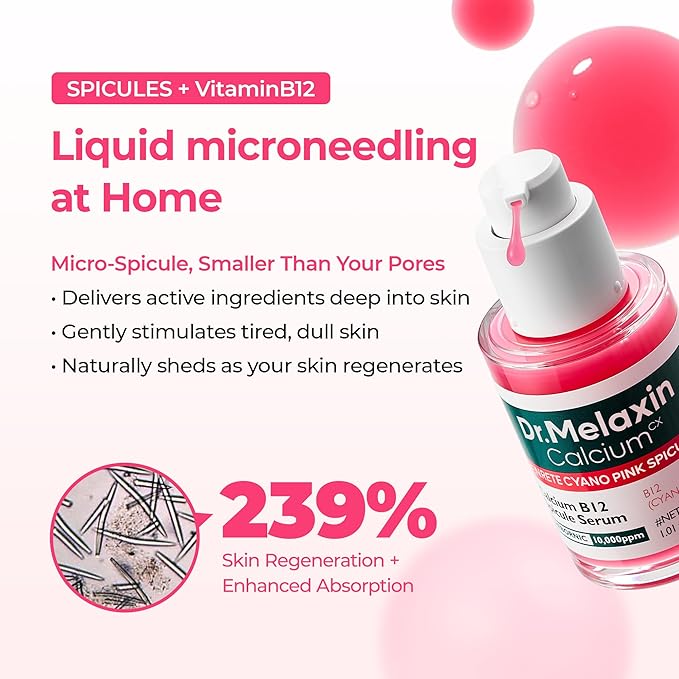 Dr.Melaxin Cemenrete Cyano Pink Spicule Serum with Calcium korean skin care pore tightening refines spicule microneedling serum 1.01 fl. oz.