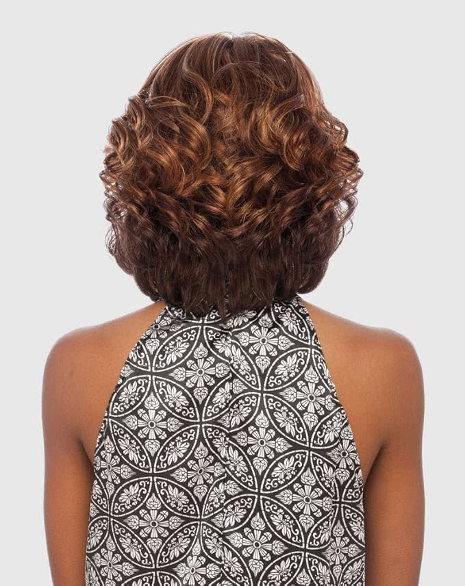 VANESSA Fashion Wigs Medium Short Length Wavy Ends Style with Slight Bangs Synthetic Hair Wig - VECY (1BN27)