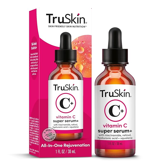 TruSkin Vitamin C Super Serum - Niacinamide Retinol Hyaluronic Acid &amp Squalane - All-in-One Anti Aging Serum for Face ? Improve Appearance of Dark Spots Firmness for Brighter Looking Skin 1 Fl