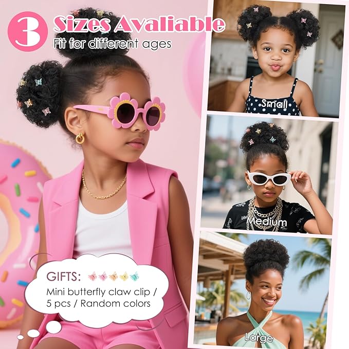 Hairro Afro Puff Hair Bun For Kids Human Hair Drawstring Ponytail Extensions For African Black Women Girls Remy Kinky Curly Scrunchy Hairpieces 40g 6 #1B Natural Black