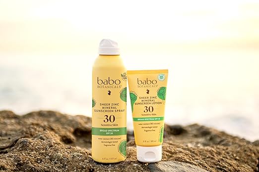 Babo Botanicals Sheer Zinc Continuous Sunscreen Spray SPF30 - Natural Zinc Oxide - Extra Sensitive Skin - Water Resistant - Vegan - Fragrance-Free - Air-Powered Spray - For all ages