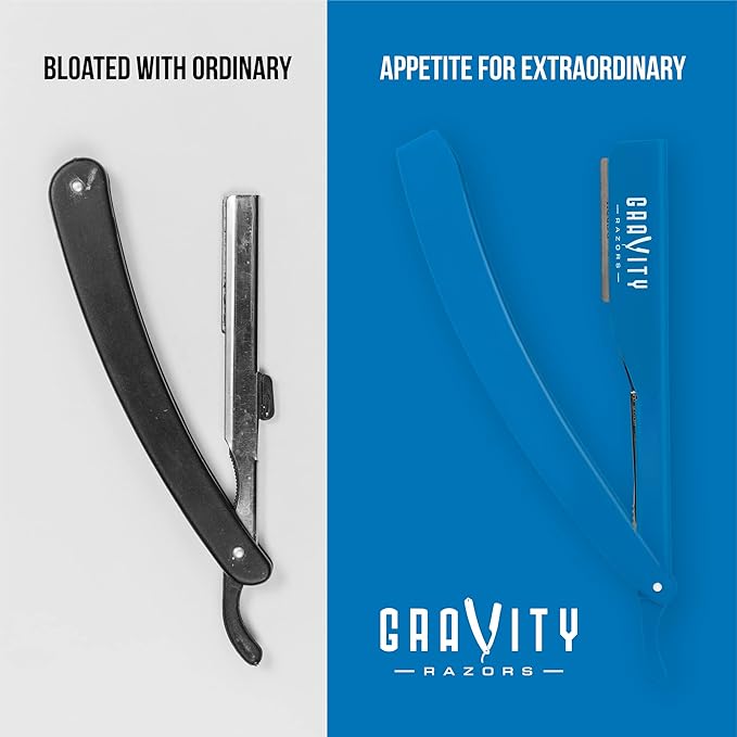 GRAVITY RAZORS Professional Straight Razor Kit ? Minimal Exposure Includes 10 Premium Blades 2mm Exposed Blue