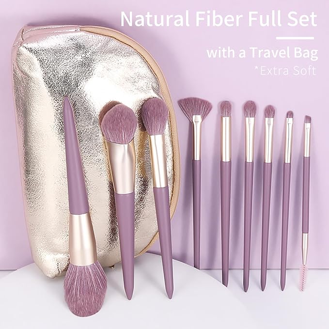 Purple Natural Fiber Makeup Brushes Set with Case Vegan Makeup Brush Set Professional by ENZO KEN Colorful Cosmetic Brushes Makeup Set Make up Brush Set Professional Purple Makeup Brush Set Vegan.