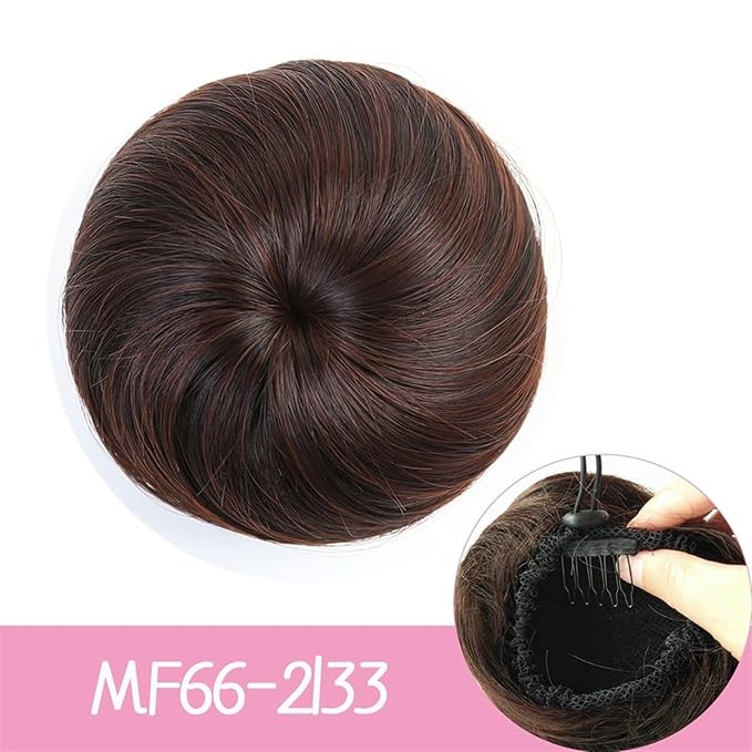 Messy Hair Bun Synthetic Hair Bun Straight Chignon for Women Girls Clip in Hair Tail Extension Hairpiece Drawstring Ballet Hair Bun Ponytail Extension Ponytail Hairpiece for Daily Wear (Color : 2-33