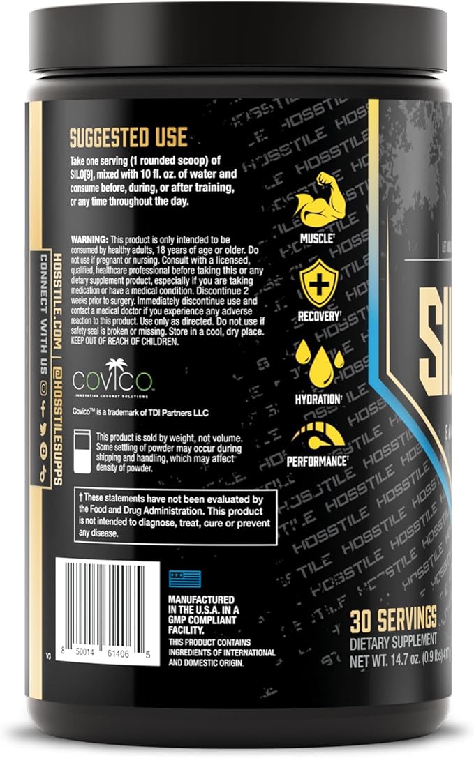 HOSSTILE SILO[9] Essential Amino Acids EAA &amp BCAA Powder Electrolyte Hydration Support Enhance Muscle Growth &amp Recovery Pre or Post Workout Drink Blueberry Lemonade 30 Servings