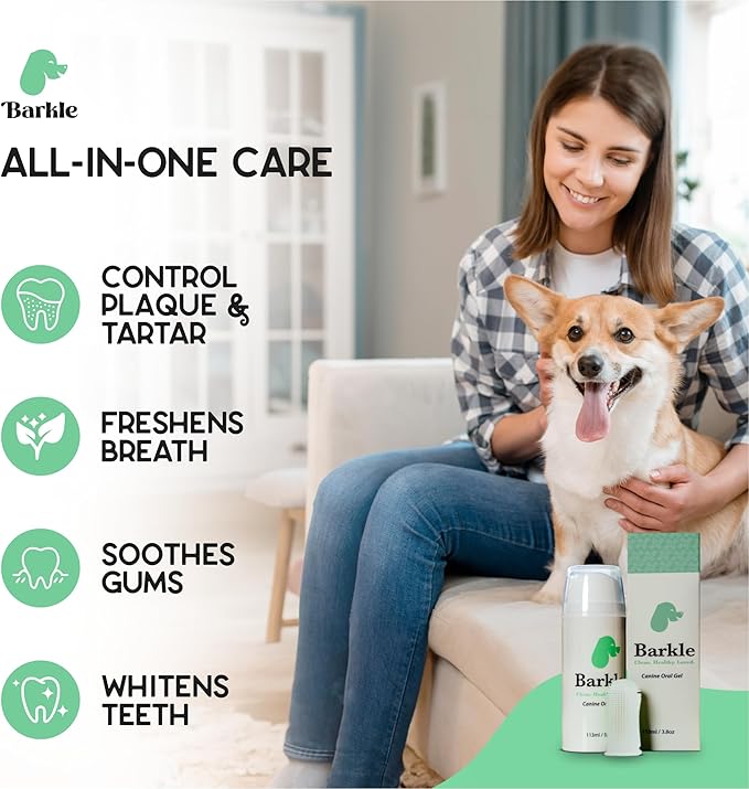 Barkle Vet Approved Dog Teeth Cleaning Toothpaste &amp Tooth Brushing Kit | Eliminate Plaque Tartar &amp Bad Breath | Mint Dog Breath Freshener Gel | Puppy &amp Small Breed Safe | Free Finger Brus