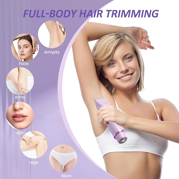 Bikini Trimmer for Women 2-in-1 Electric Razor for Women Cordless Electric Shaver Type-C Bikini Trimmer for Body Face Underarm Leg Arm Intimate Areas Wet &amp Dry Use Waterproof Purple