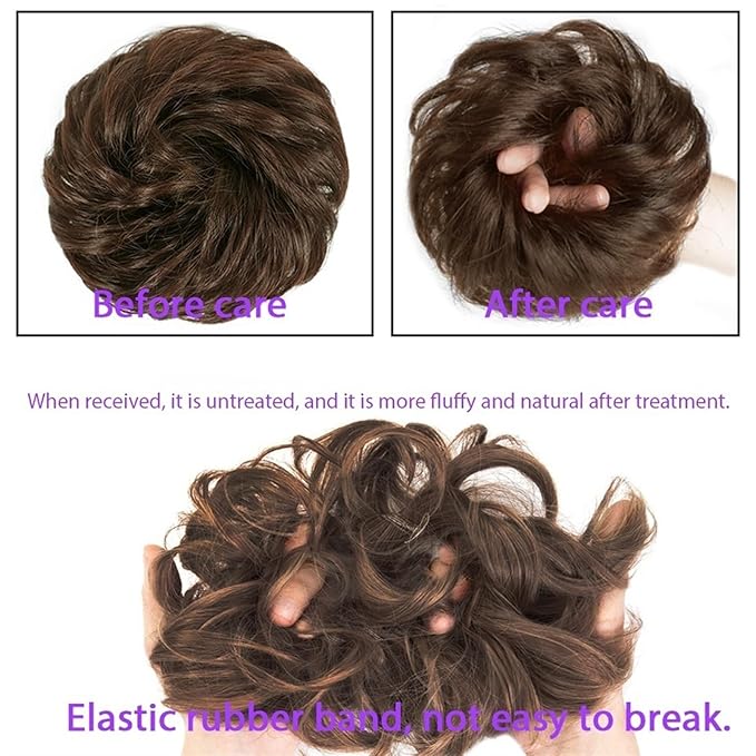 Hair Accessories 1 Pack Messy Bun Hair Pieces Wavy Curly Hair Ties Rubber Band Synthetic Bun Ponytail Braid Extensions Women Bun Wigs Hair Pieces For Women(2-33)