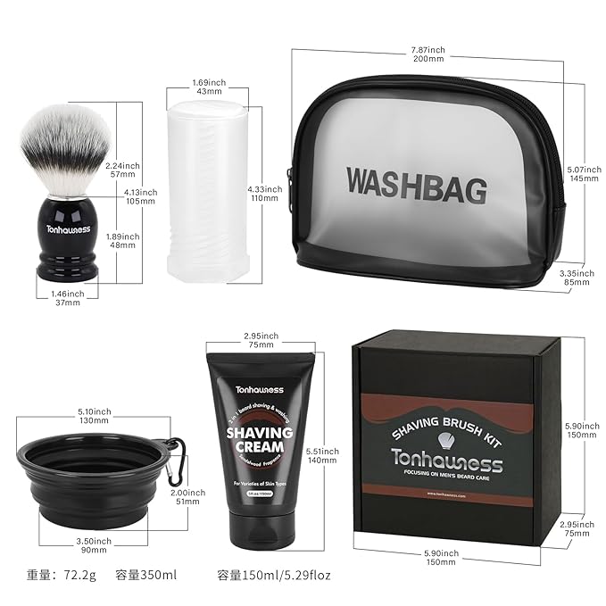 Travel Shaving Brushes Kit For Men 5 In 1 Shaving Brush Set With Badger Hair Shave Brush Shaving Brush Travel Case Shaving Cream Foldable Shaving Bowl and Washbag For Trip Holiday