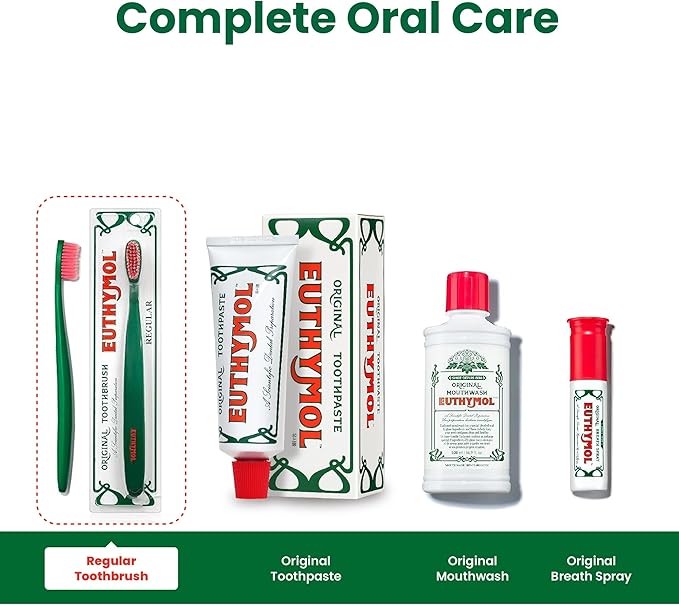 Euthymol Original Toothbrush (Regular 6 Count) - Standard-Sized Curved Soft Bristles for Sensitive Teeth Gums. Effective Gentle Cleaning for Entire Family.