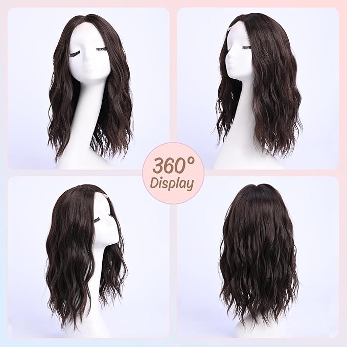 Medium Length Black Wavy Wigs for Women 18 Inch Middle Part Wavy 1B Wig Natural Looking Synthetic Heat Resistant Fiber Wig for Daily Party Halloween (18 inch)