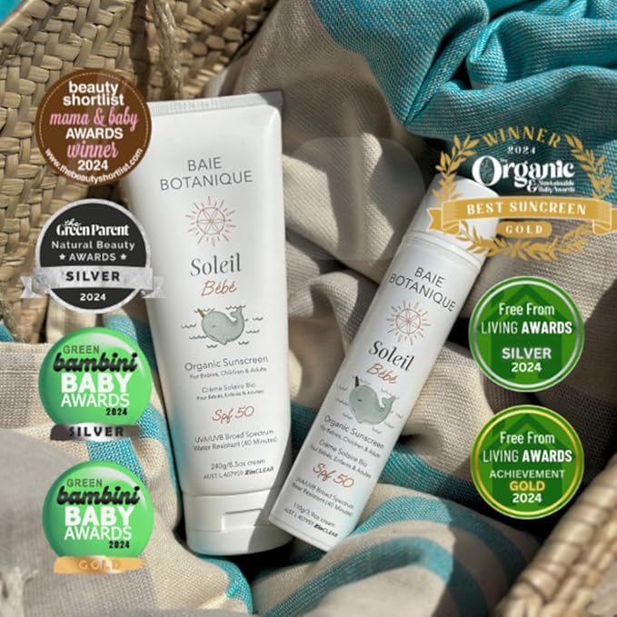 Baie Botanique Soleil B?b? - Organic Non-Toxic Mineral Baby Sunscreen SPF 50 - Sunflower &amp Jojoba - Unscented - Natural - Vegan - No White Cast - Reef Safe - UVA/UVB - 100g