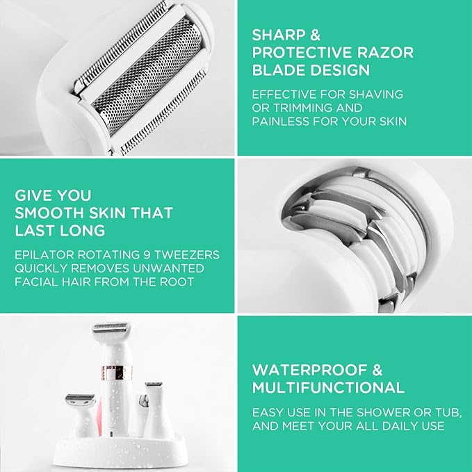 VOYOR Electric Shaver for Women Bikini Trimmer Hair Remover for Face Body 5 in 1 Groomer Kit Lady Shaver Bikini Razor Women for Hair Trimmer Cordless Rechargeable Waterproof ES500