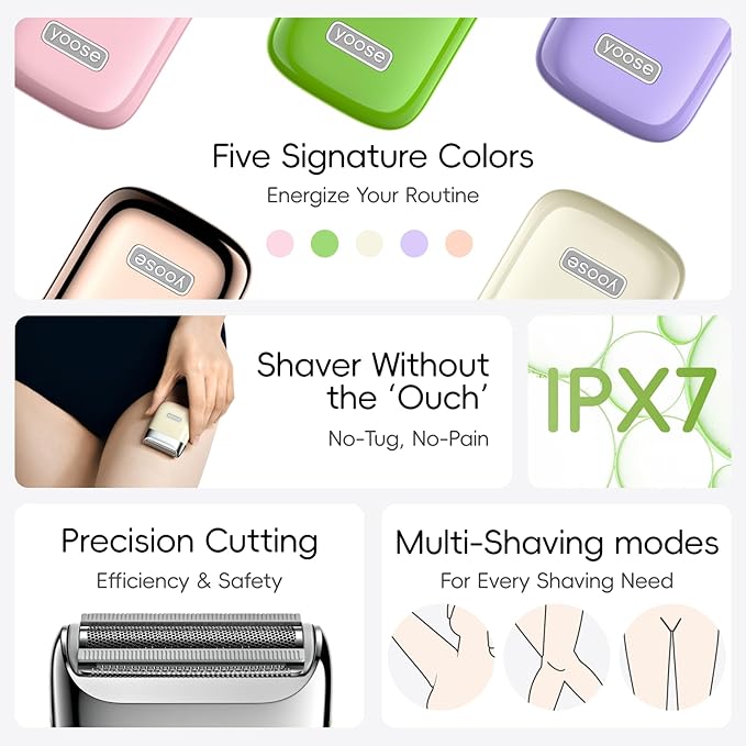 yoose Electric Razors for Women IPX7 Alloy Body Bikini Trimmer for Women (USB-C Trimmer Comb Multi Shaving Modes) Portable Size Porcelain White
